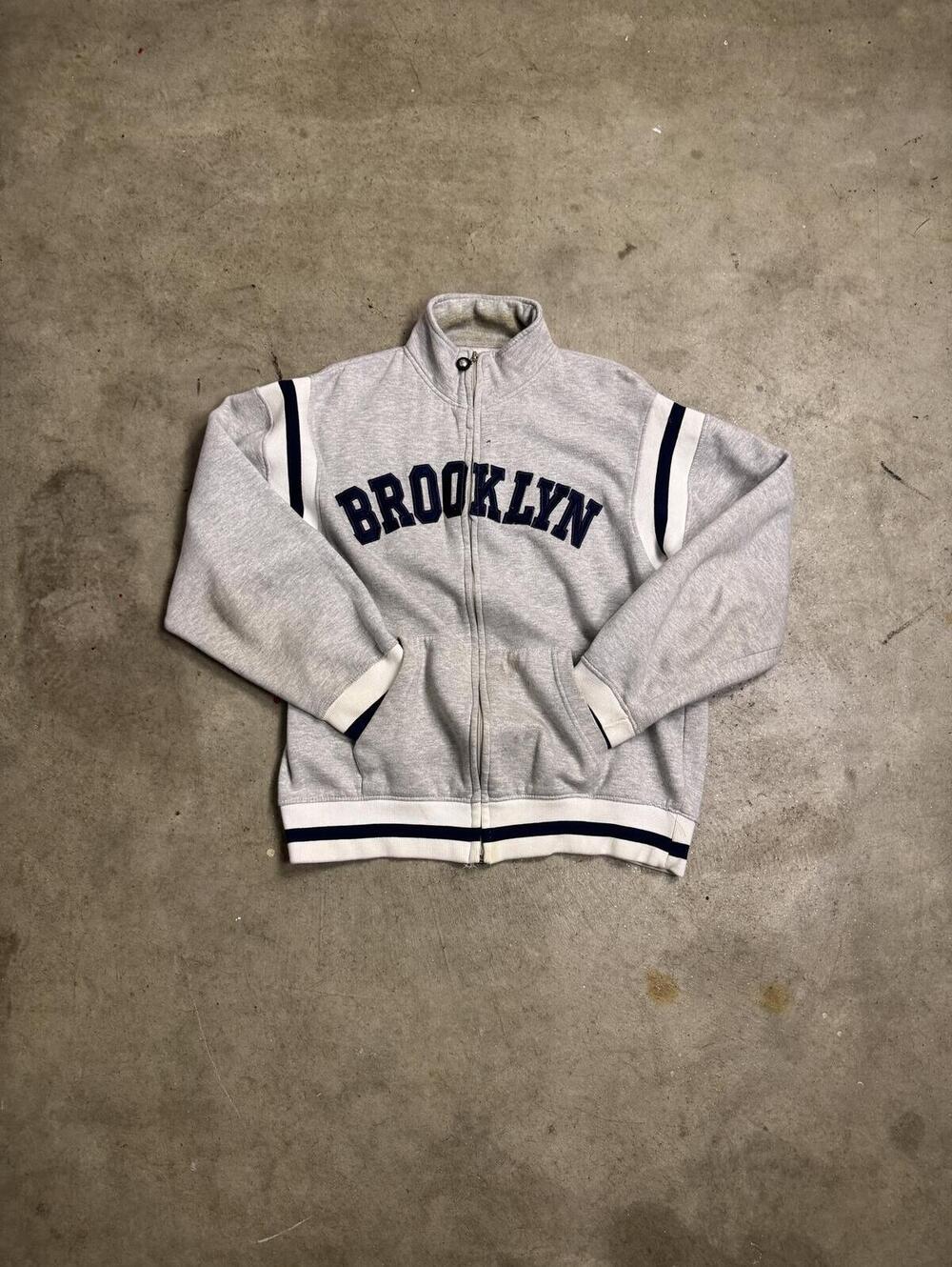 Brooklyn Xpress Varsity Full Zip Sweatshirt Jacket Grey
